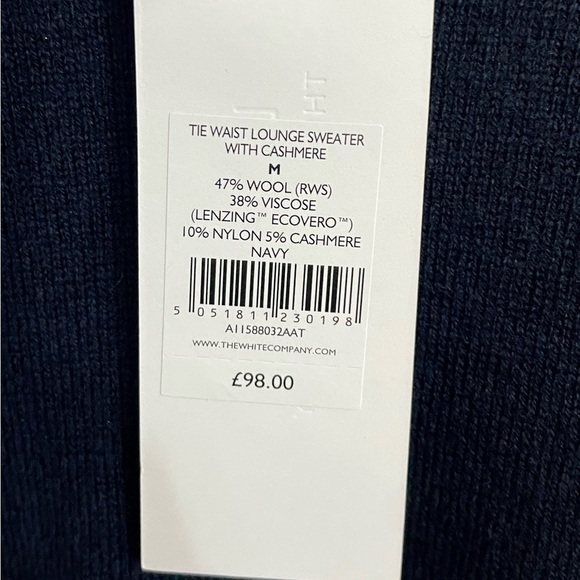 The White Company Tie Waist Lounge Sweater with Cashmere Wool Navy Blue NWT - Picture 10 of 15